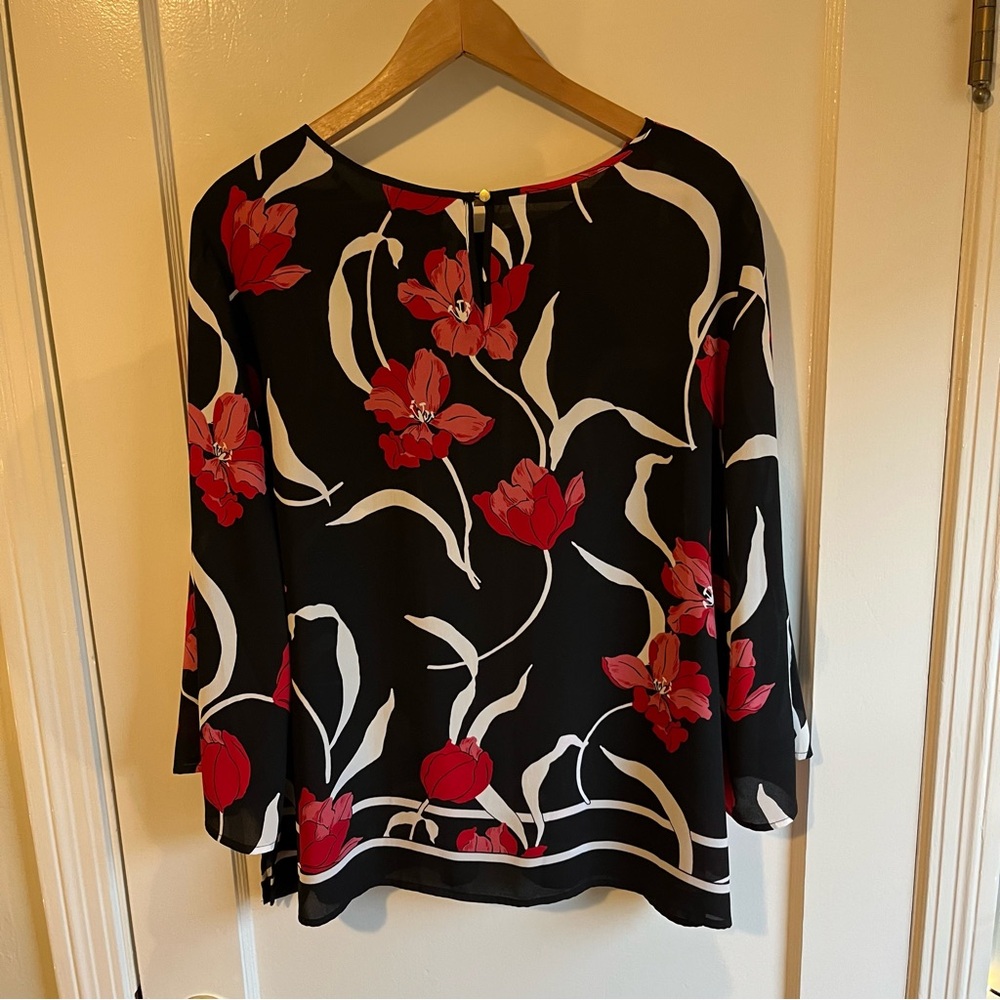Liz Claiborne Career Floral Bell Sleeve Blouse, XXL - Picture 3 of 7